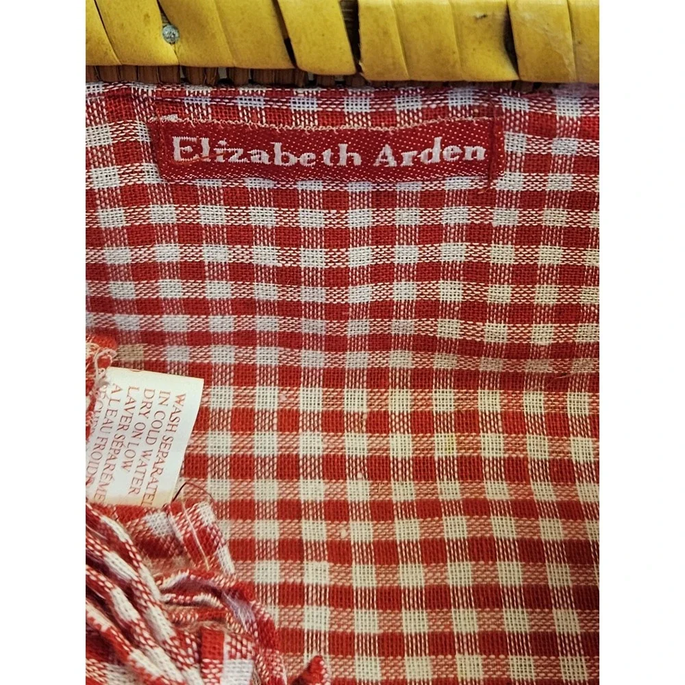 Elizabeth Arden Wicker Picnic Basket Set 4 Plates Tumblers Flatware Napkins Vtg